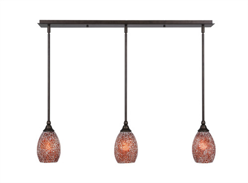 3 Light Linear Pendalier With Hang Straight Swivels Shown In Bronze Finish With 5" Red Fusion Glass (36-BRZ-5056)