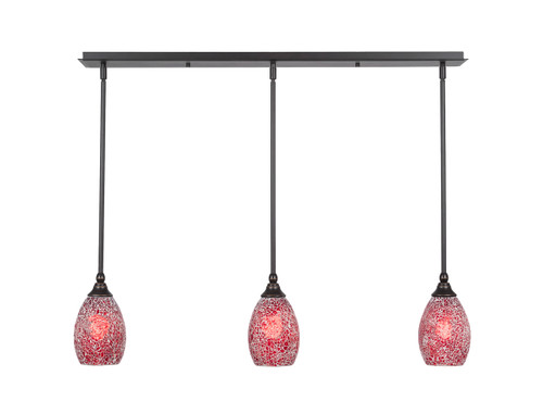 3 Light Linear Pendalier With Hang Straight Swivels Shown In Dark Granite Finish With 5" Red Fusion Glass (36-DG-5056)