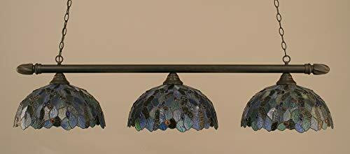 Round 3 Light Bar Shown In Dark Granite Finish With 16" Blue Mosaic Tiffany Glass (383-DG-995)