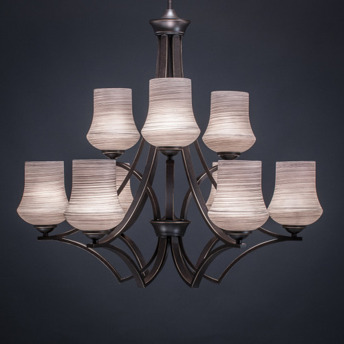 Zilo 9 Light Chandelier Shown In Dark Granite Finish With 5.5" Zilo Gray Linen Glass (569-DG-682)
