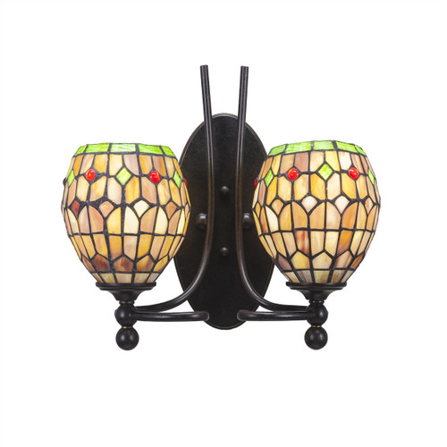Capri 2 Light Wall Sconce Shown In Dark Granite Finish With 5.5" Rosetta Art Glass (590-DG-9881)
