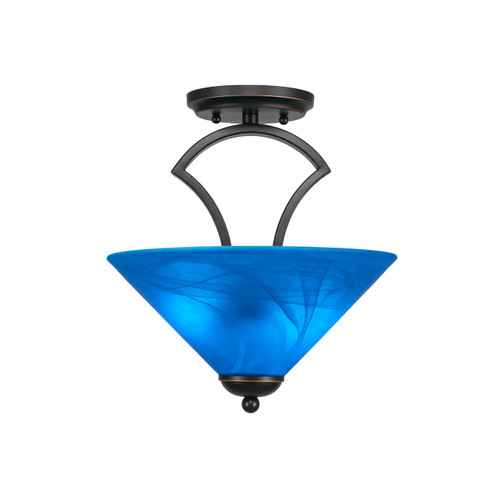 Zilo Semi Flush With 2 Bulbs Shown In Dark Granite Finish With 12" Blue Italian Glass (563-DG-4152)