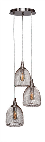 Plexus 3 Light Cluster Pendalier Shown In Brushed Nickel Finish With Smoke Antique Bulbs (1818-BN-1803-ST14)