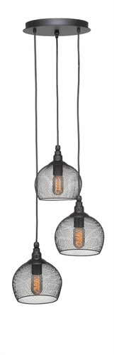 Plexus 3 Light Cluster Pendalier Shown In Matte Black Finish With Smoke Antique Bulbs (1818-MB-1802-ST14)