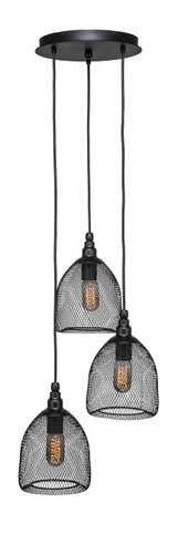 Plexus 3 Light Cluster Pendalier Shown In Matte Black Finish With Smoke Antique Bulbs (1818-MB-1803-ST14)
