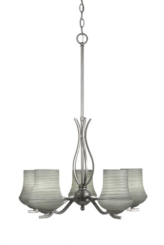 Revo 5 Light Chandelier Shown In Aged Silver Finish With 5.5" Zilo Gray Linen Glass (245-AS-682)