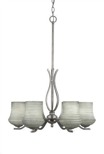 Revo 6 Light Chandelier Shown In Aged Silver Finish With 5.5" Zilo Gray Linen Glass (246-AS-682)