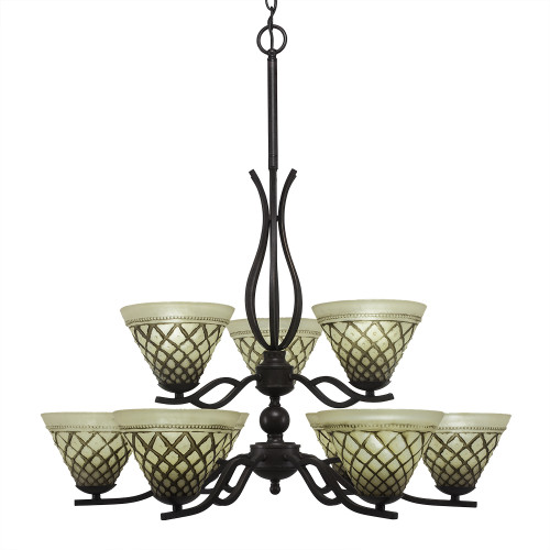 Revo 9 Light Chandelier Shown In Dark Granite Finish With 7" Chocolate Icing Glass (249-DG-7185)