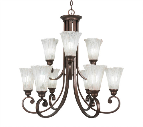 Curl 9 Light Chandelier Shown In Bronze Finish With 5.5" Fluted Italian Ice Glass (259-BRZ-729)