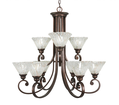 Curl 9 Light Chandelier Shown In Bronze Finish With 7" Italian Ice Glass (259-BRZ-7195)