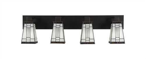 Apollo 4 Light Bath Bar Shown In Dark Granite Finish With 5" Square Santa Fe Art Glass (584-DG-9544)