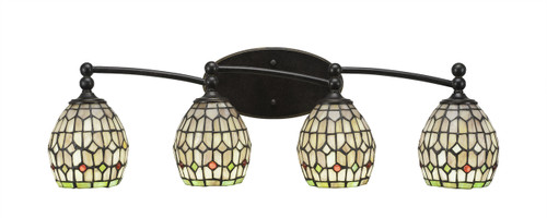 Capri 4 Light Bath Bar Shown In Dark Granite Finish With 5" Rosetta Art Glass (594-DG-9881)