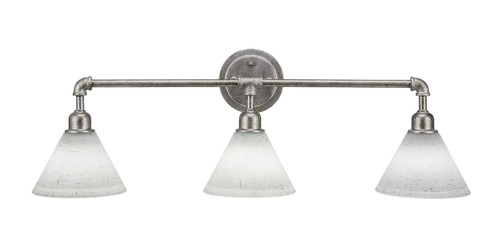 Vintage 3 Light Bath Bar Shown In Aged Silver Finish With 7" White Muslin Glass (183-AS-312)