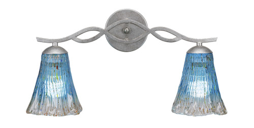 Revo 2 Light Bath Bar Shown In Aged Silver Finish With 5.5" Teal Crystal Glass (142-AS-725)