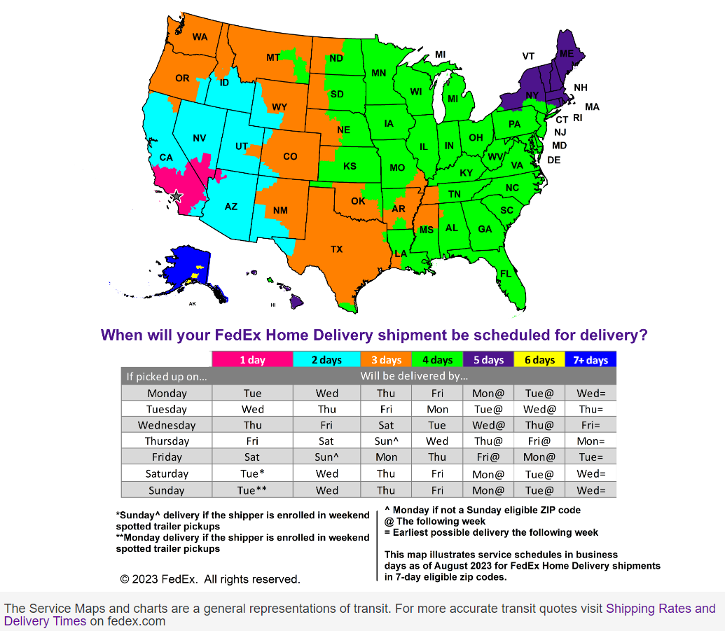 FedEx Delivery Map - Carro USA Warehouse 2023-10