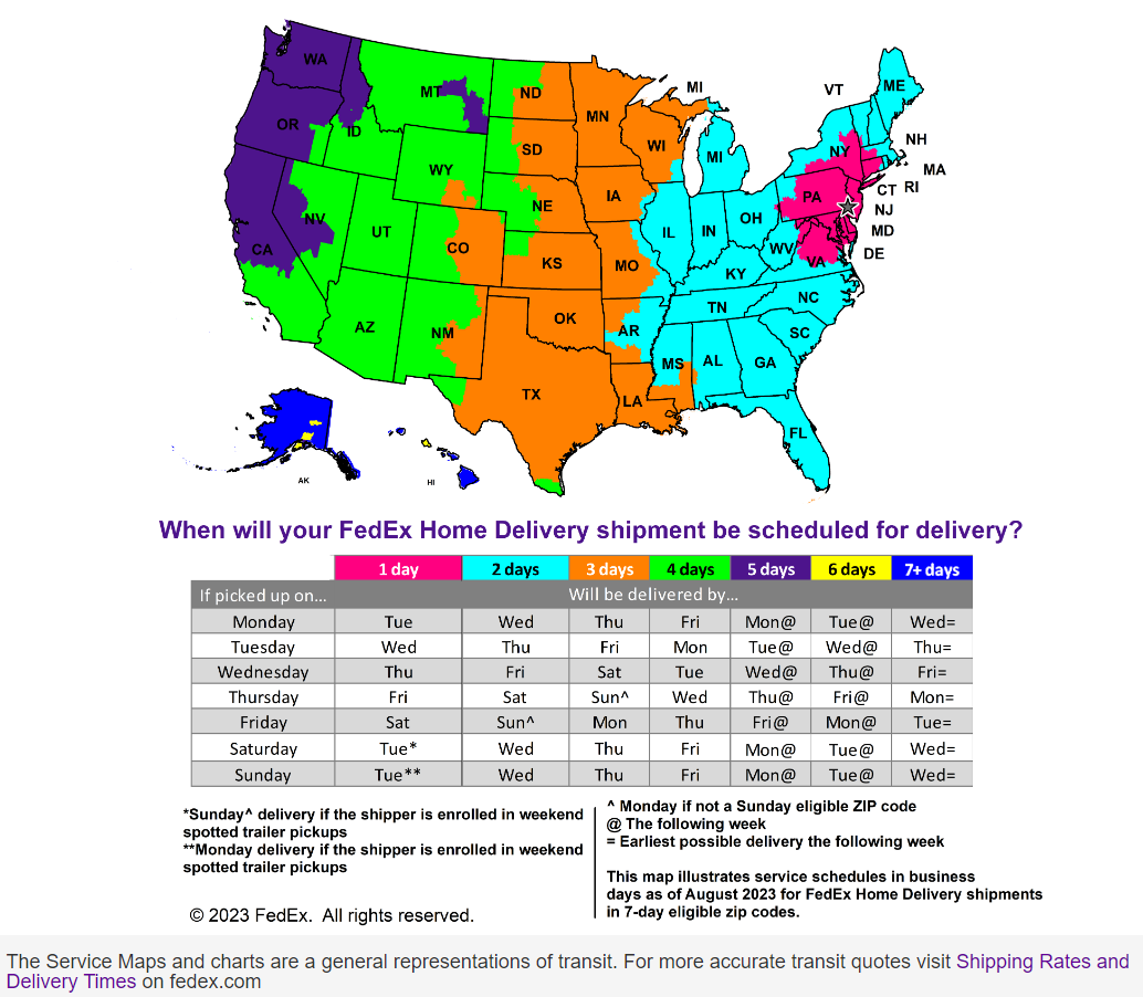 FedEx Delivery Map - Elegant Lighting Warehouse 2023-10