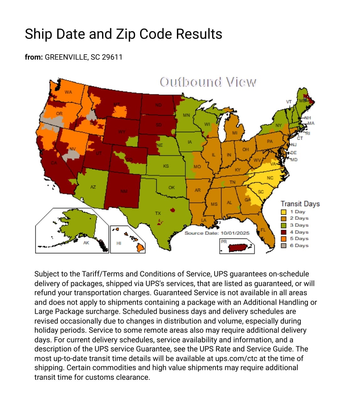 UPS Delivery Map from Access Lighting Warehouse by Isabelles Lighting