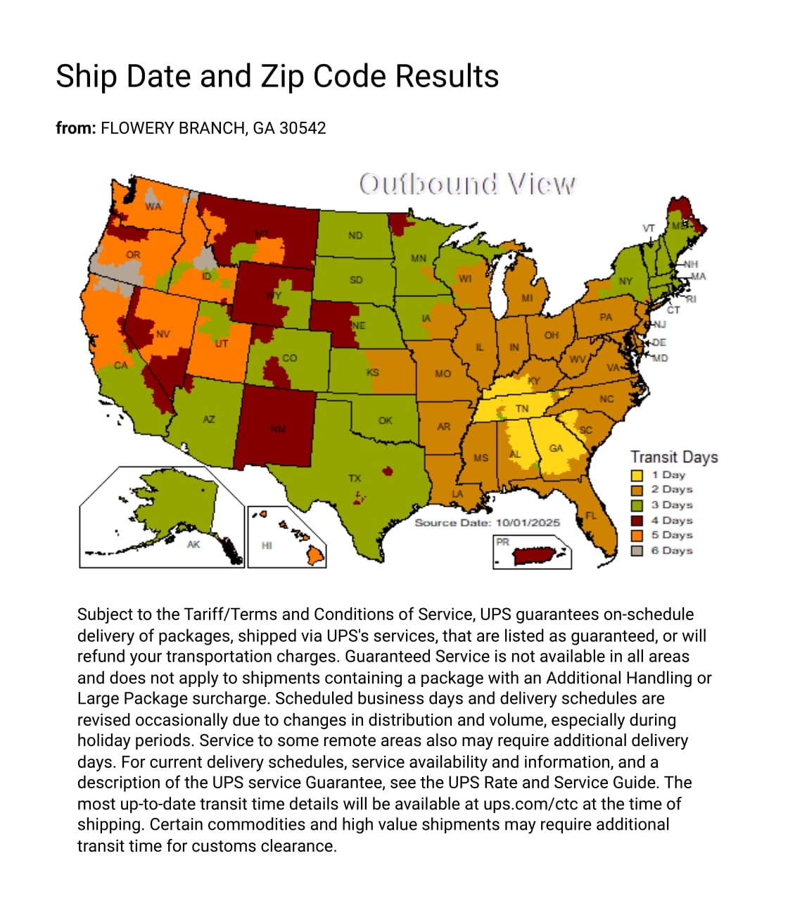 UPS Delivery Map from Capital Lighting Warehouse by Isabelles Lighting