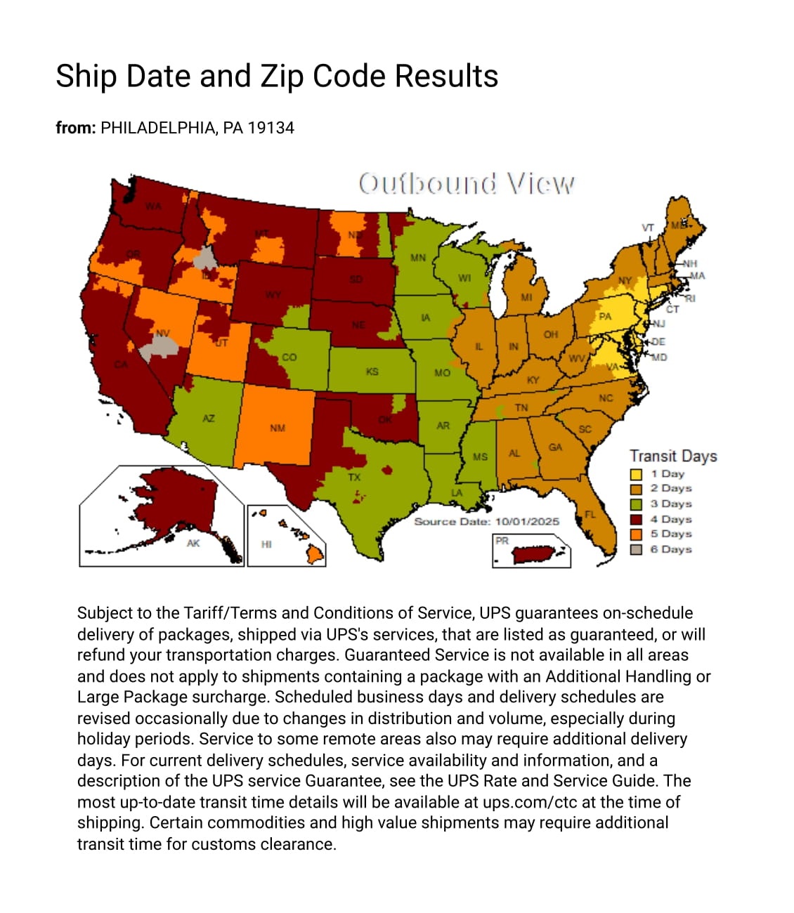 UPS Delivery Map from Elegant Furniture and Lighting Warehouse by Isabelles Lighting