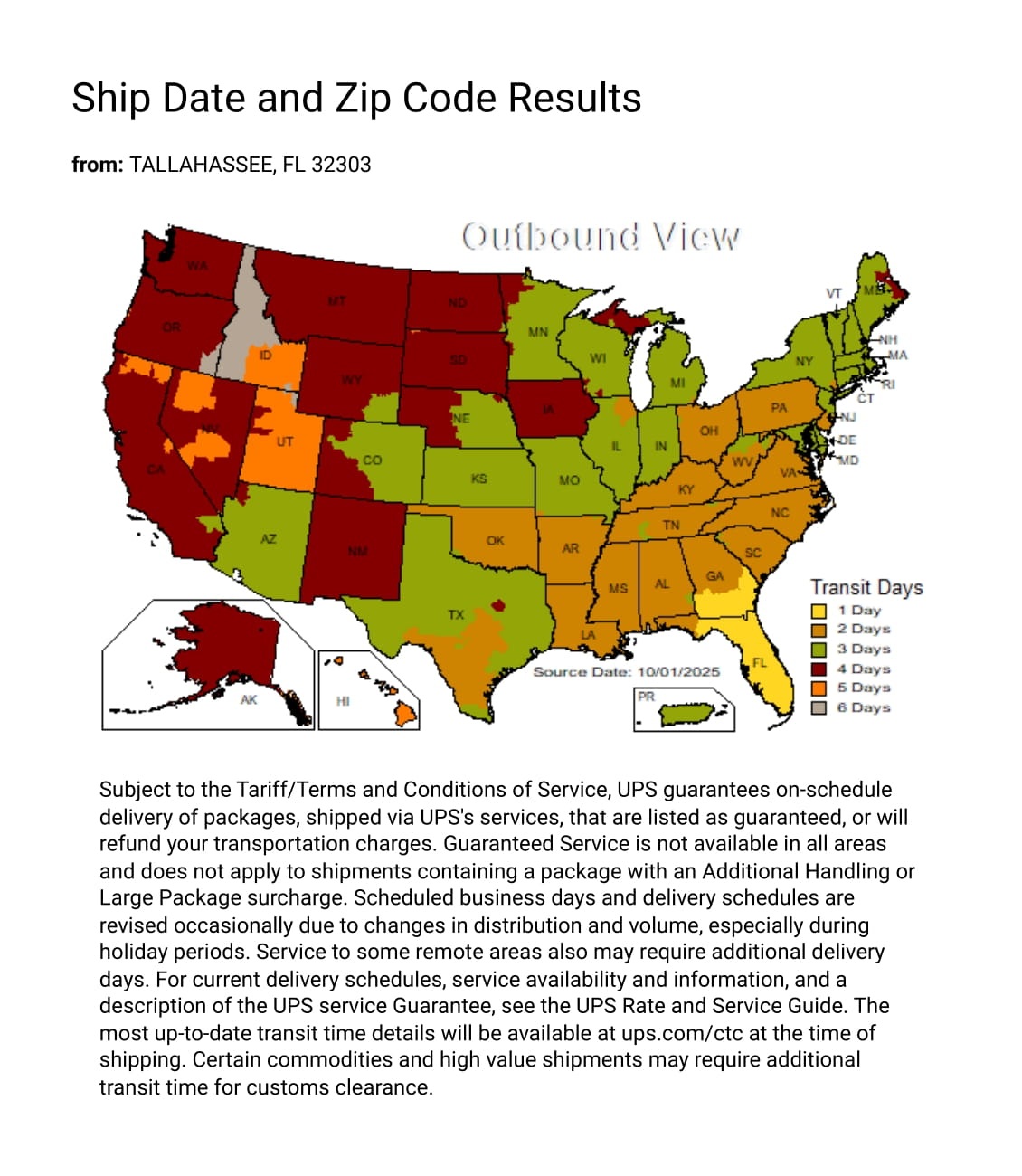 UPS Delivery Map from Golden Lighting Warehouse by Isabelles Lighting