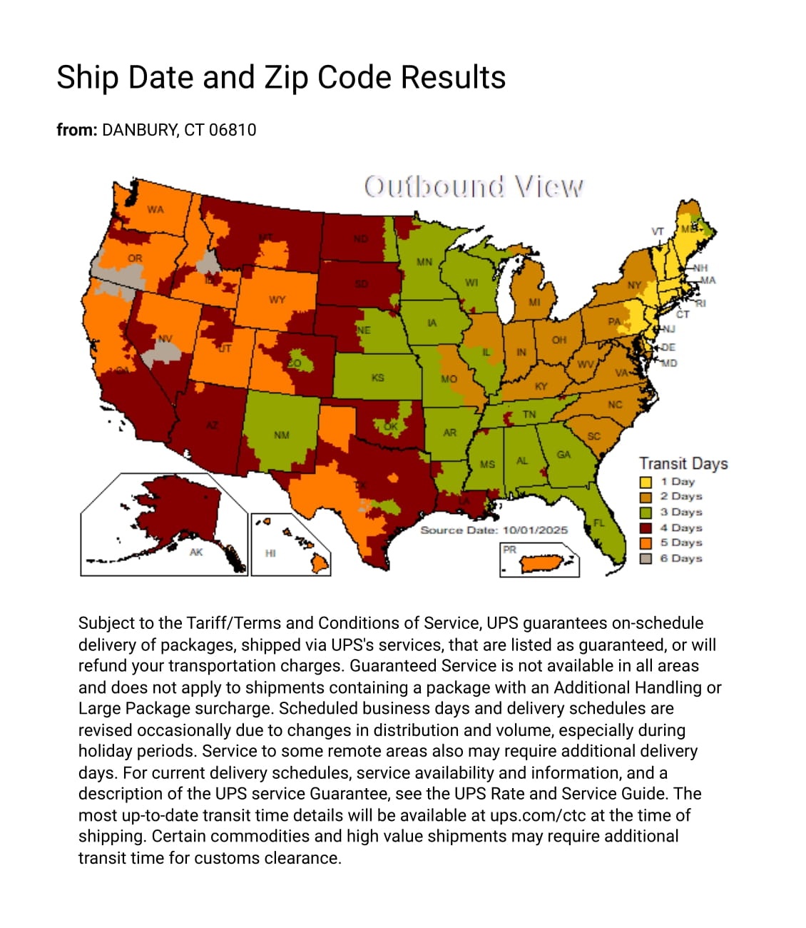 UPS Delivery Map from Innovations Lighting Warehouse by Isabelles Lighting