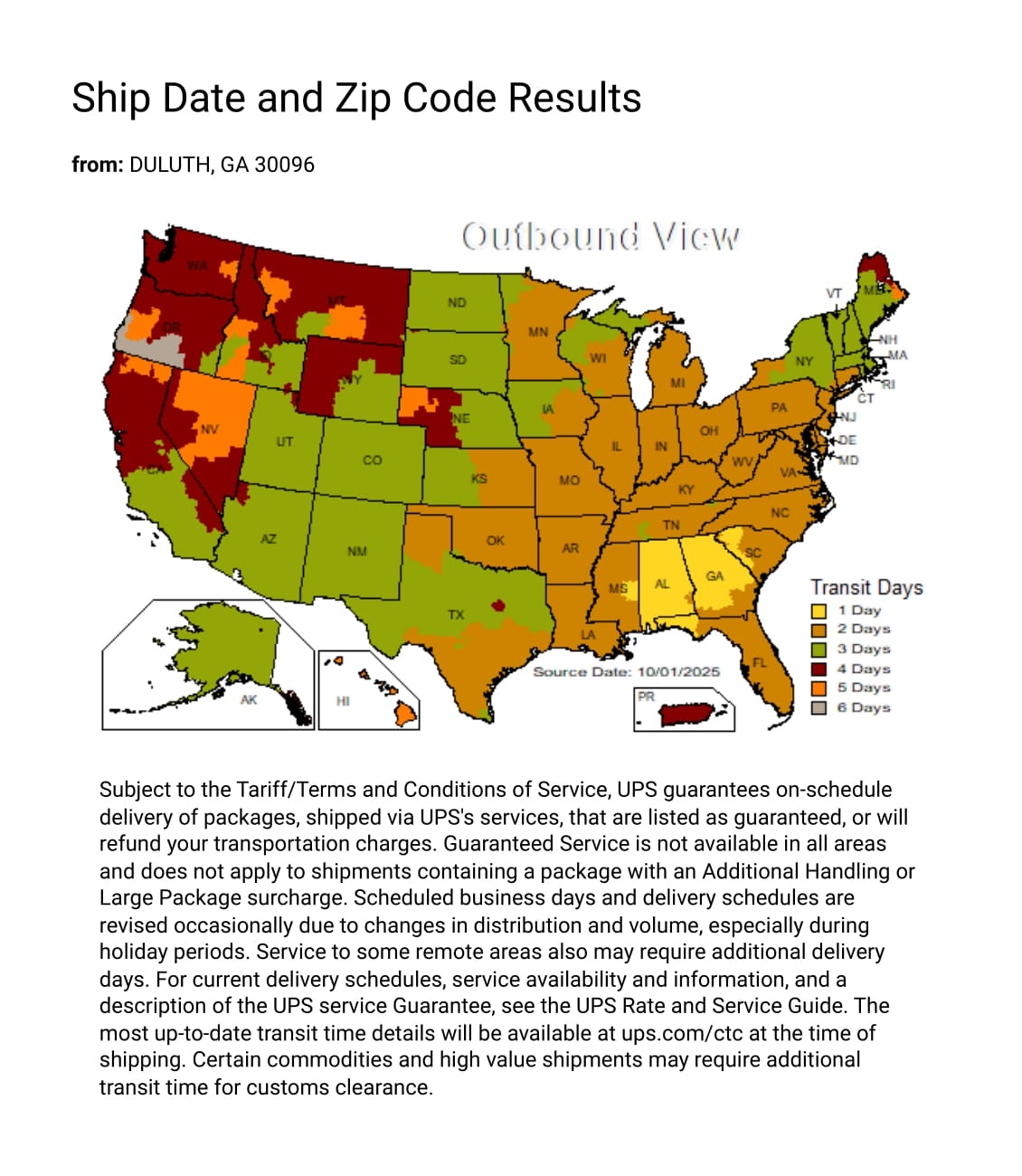UPS Delivery Map from Savoy House Warehouse by Isabelles Lighting