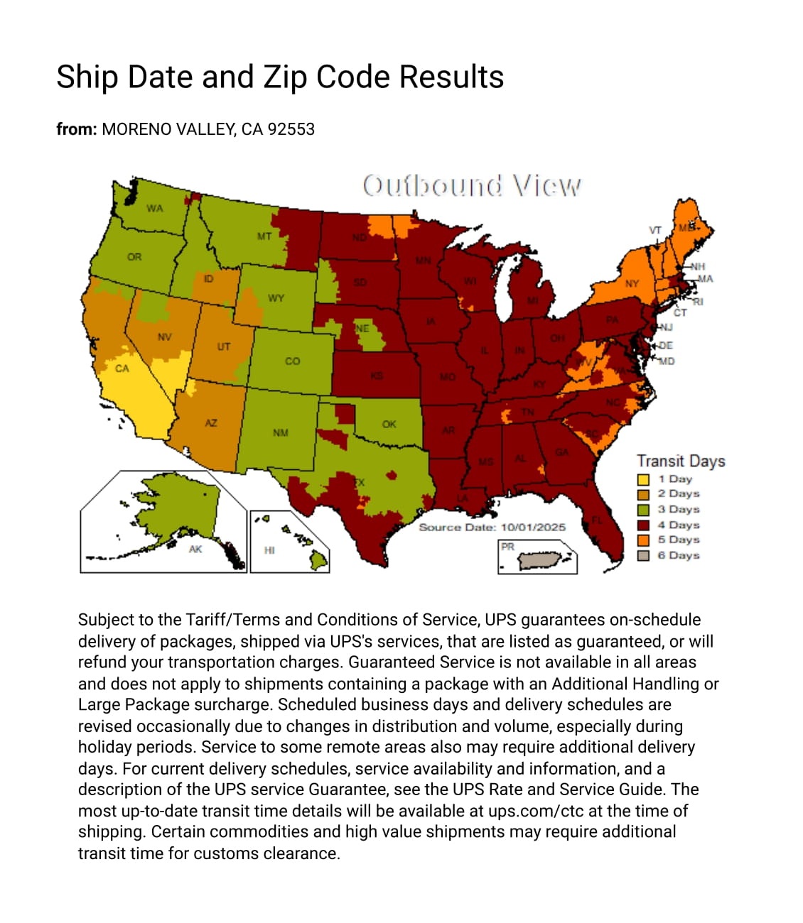 UPS Delivery Map from Uttermost VA Warehouse by Isabelles Lighting