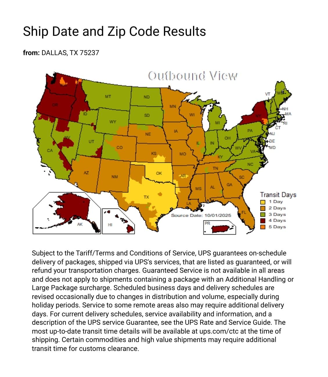 UPS Delivery Map from Uttermost TX Warehouse by Isabelles Lighting