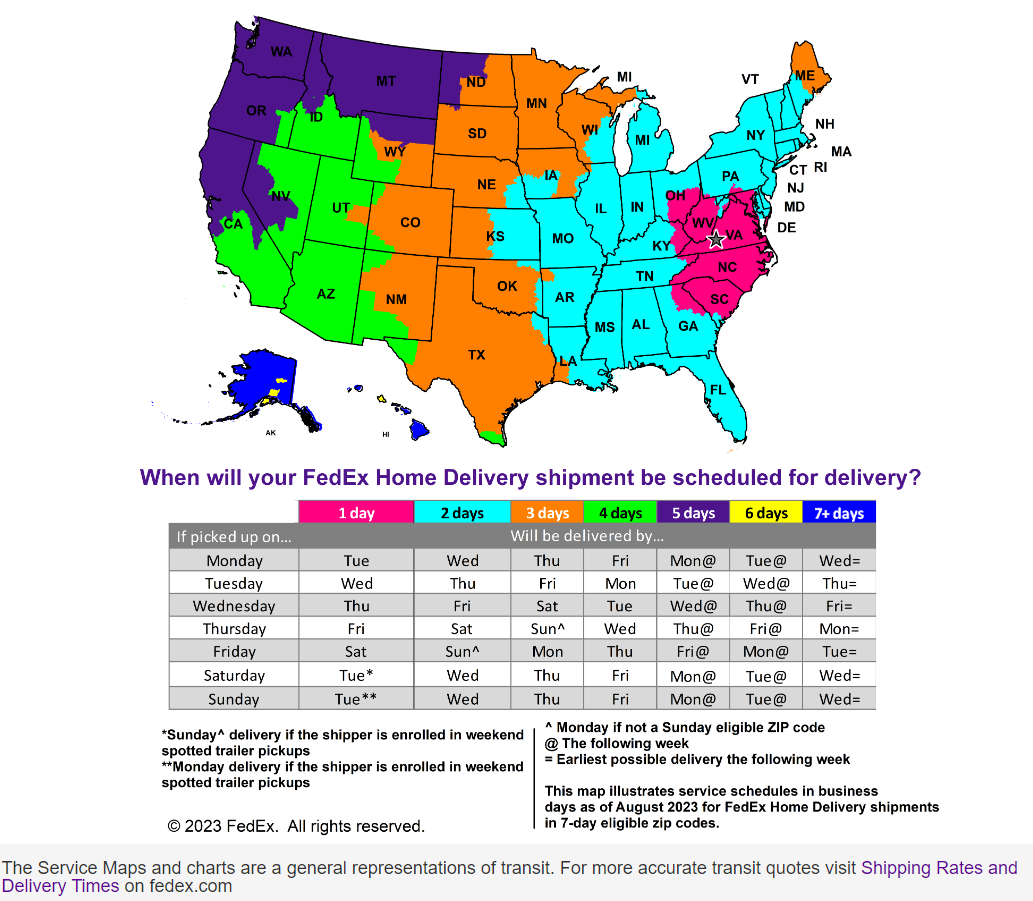 FedEx Delivery Map - Uttermost PA Warehouse 2023-10