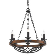 Madera 6 Light Chandelier In Black Iron With Rustic Oak Wood (1821-6 BI)