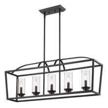 Mercer 5 Light Linear Pendant in Matte Black with Matte Black accents and Seeded Glass (4309-LP BLK-BLK-SD)
