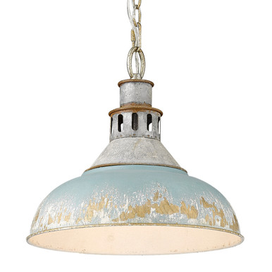 Kinsley 1 Light Pendant, Aged Galvanized, Antique Teal Shade (0865-L AGV-TEAL)
