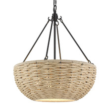 Hathaway 4 Light Pendant, Matte Black W/ Woven Hemp Rope Shade(s) (1073-4P BLK)