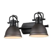 Duncan 2 Light Vanity, Matte Black W/ Rubbed Bronze Shade(s) (3602-BA2 BLK-RBZ)