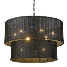 Erma 9 Light Chandelier In Matte Black W/ Black Wicker Shade(s) (1084-9 BLK-BW)