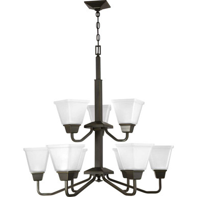 Clifton Heights Collection Four-Light Antique Bronze Etched Glass Craftsman  Chandelier Light, P400118-020