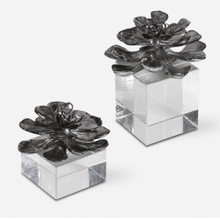 Indian Lotus Metallic Silver Flowers S/2 (20158)