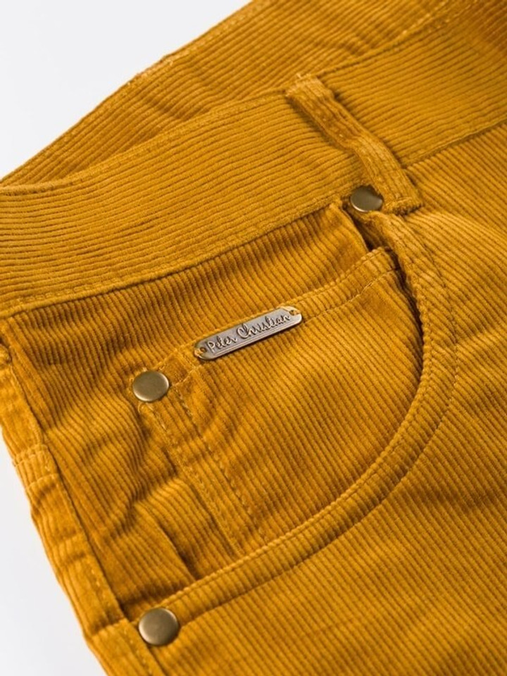 Close Up of Men's Yellow Corduroy Jeans Fabric
