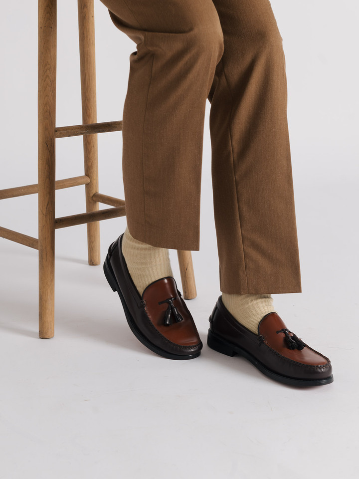 Men's Tan Brown Deluxe Wool & Silk Pants On Legs
