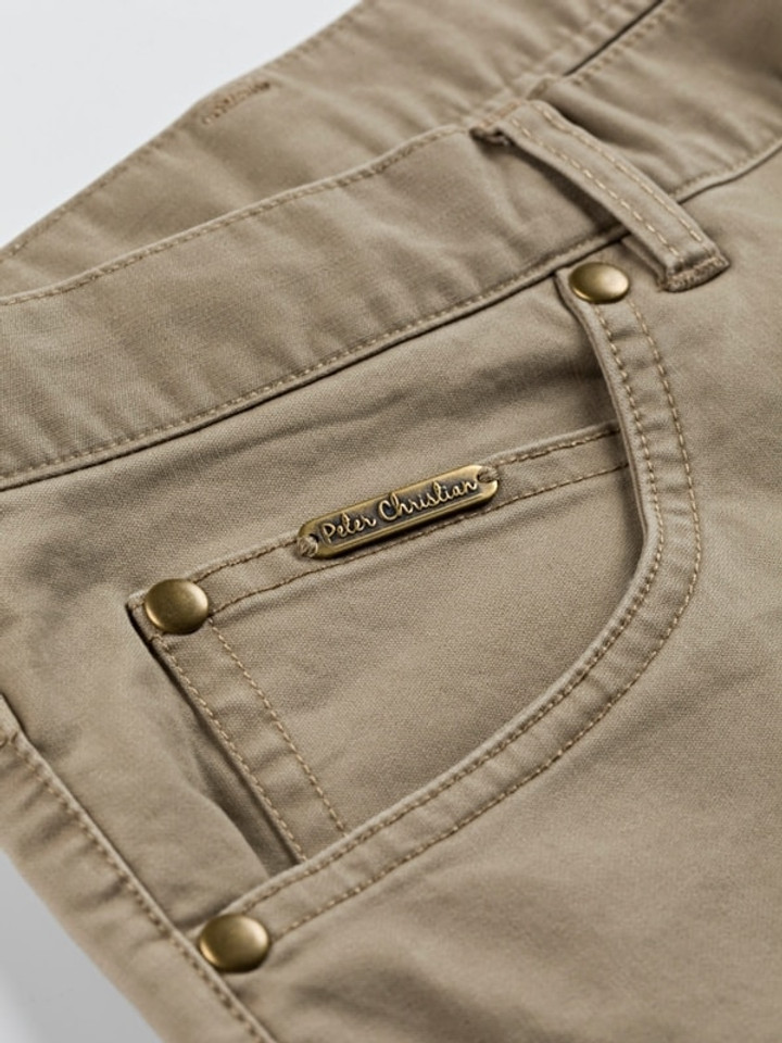 Men's Beige Stretch Jean Chino pocket close up