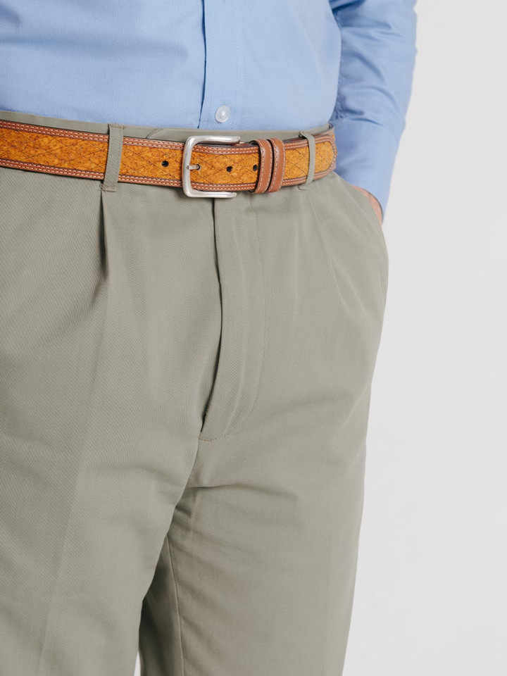 Men's Sage Green Pleated Chinos Pocket