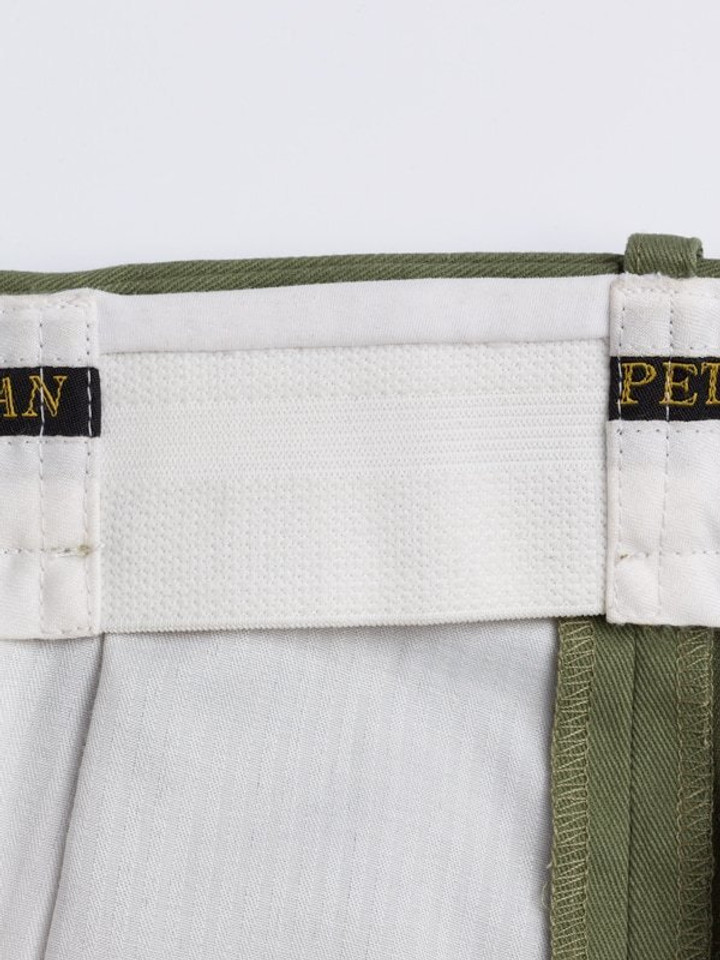 Close Up of Mens Green Pleated Chinos Expanding Waistband