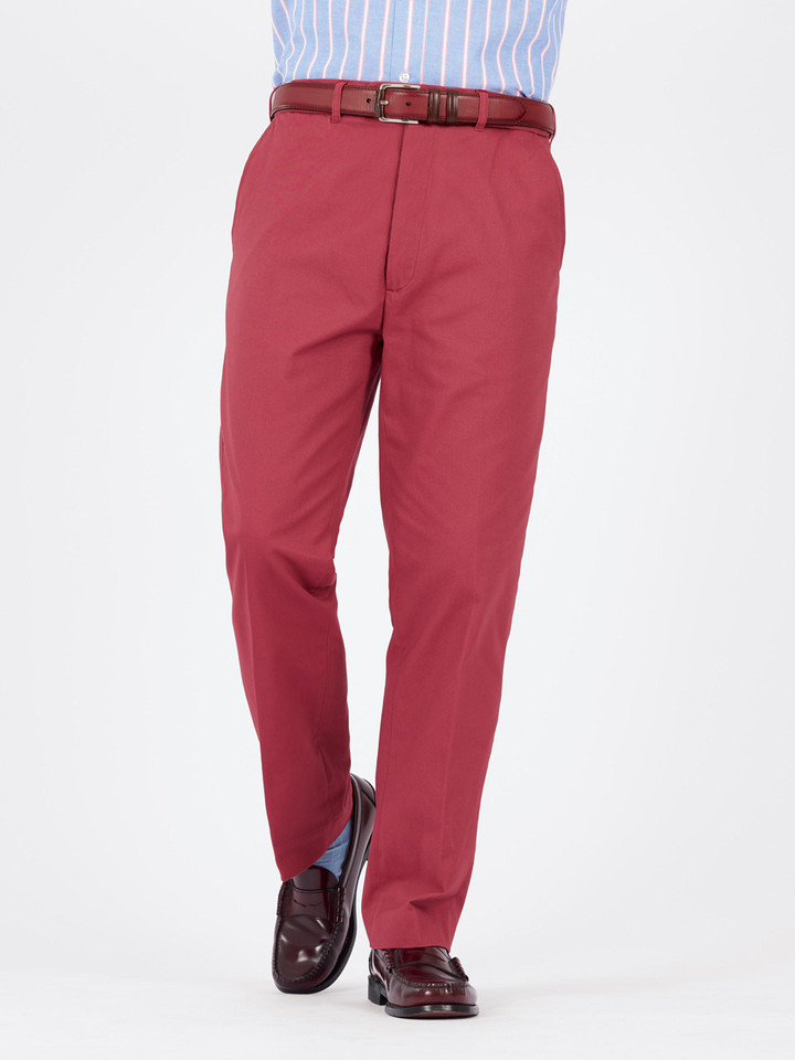 Image of Mens Brick Red Flat Front Chinos