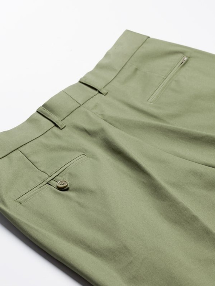 Close Up of Mens Green Flat Front Chinos Pocket Rear Pockets