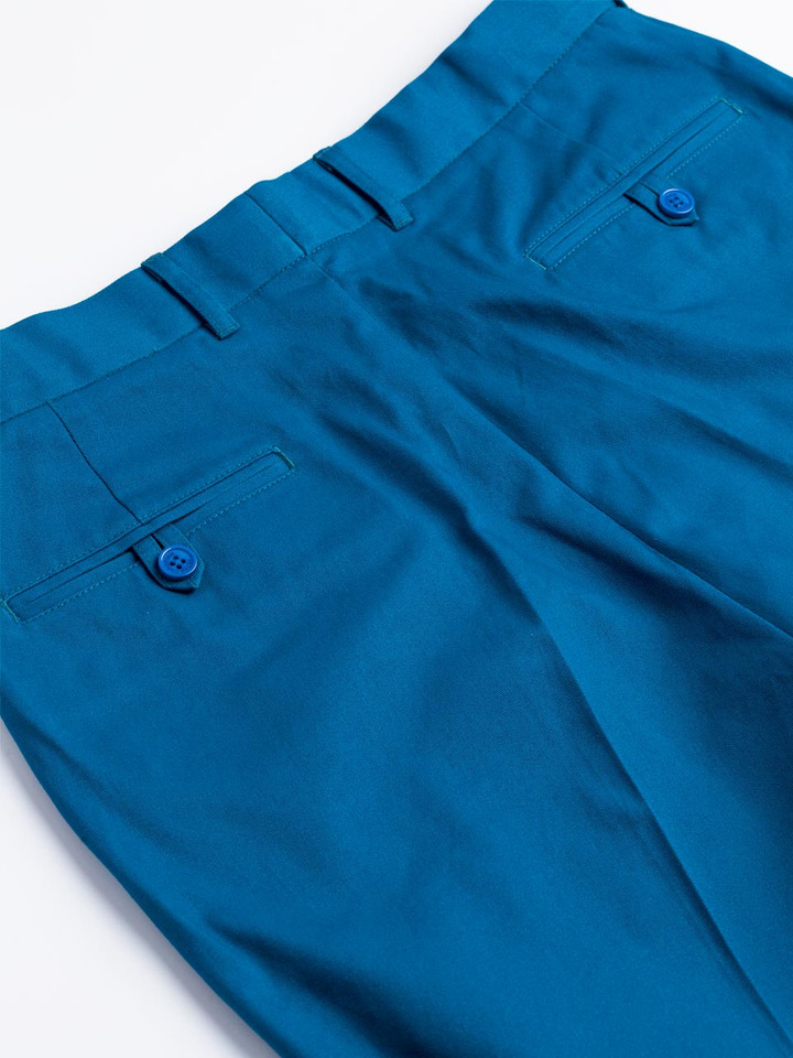 Close Up of Mens Royal Blue Flat Front Chinos Rear Pocket Detail
