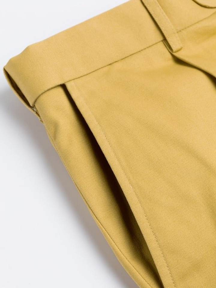 Side pocket of Men's Mustard Yellow Cotton Pleated Dress Shorts