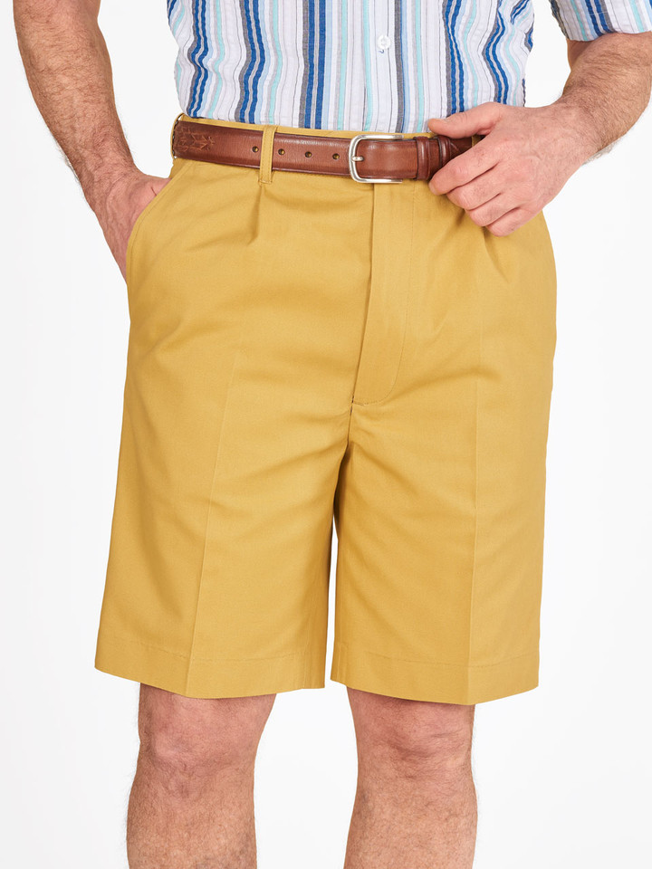 Men's Mustard Yellow Cotton Pleated Dress Shorts