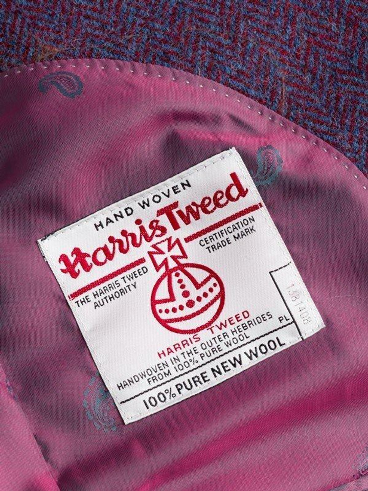 Close Up of Mens Burdock Purple Harris Tweed Lining & Orb