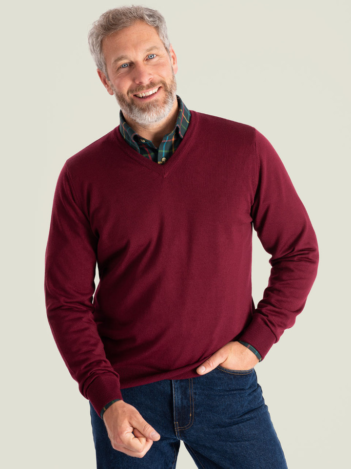 Wine Merino V-Neck Sweater