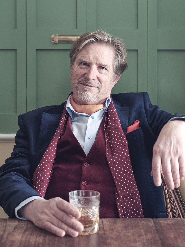 Image of Lord Trousers wearing a Navy Blue Velvet Jacket & Vest